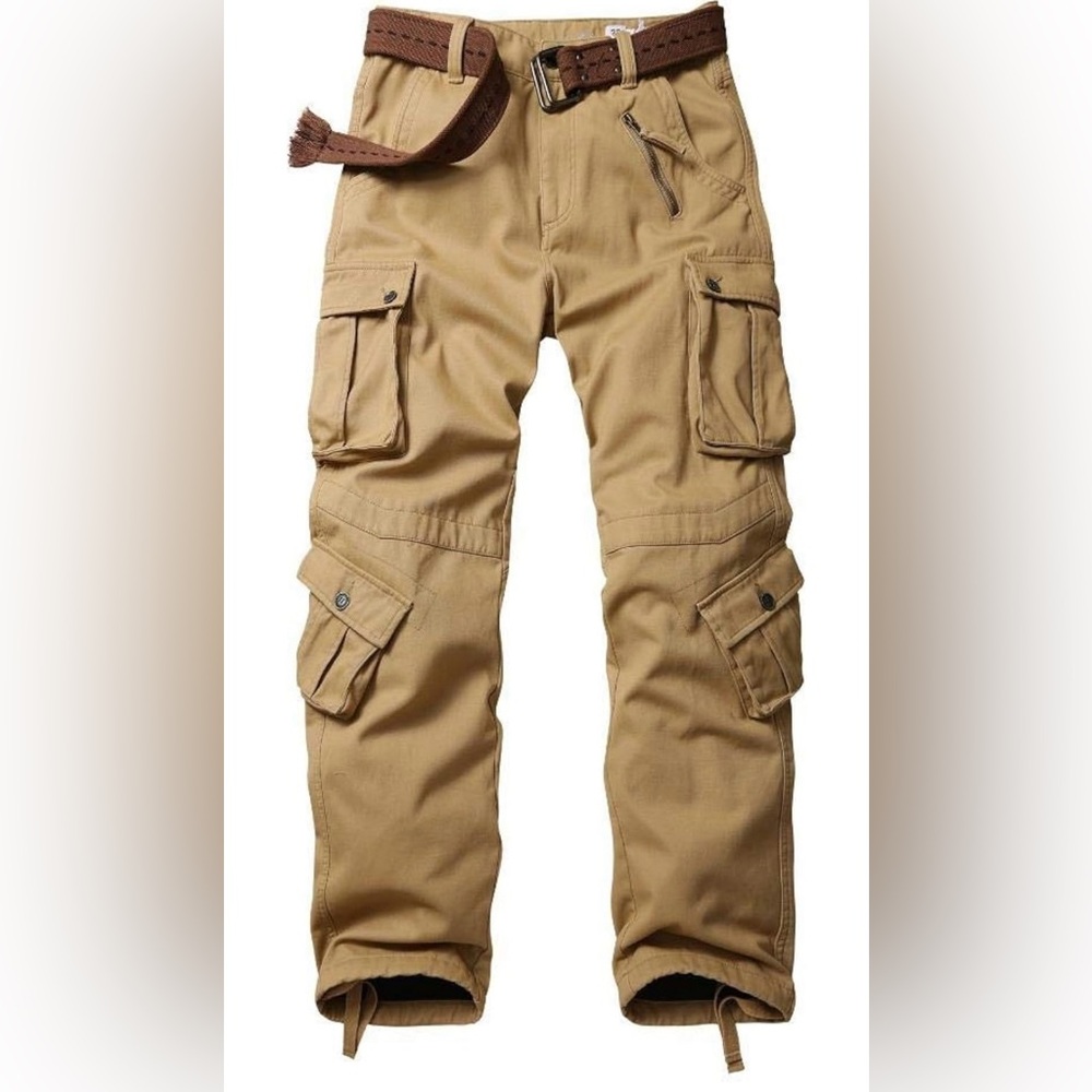 Men’s Beige Cargo Pants Size 40 – Warm Fleece Feel, 8 Pockets, Modern Fit